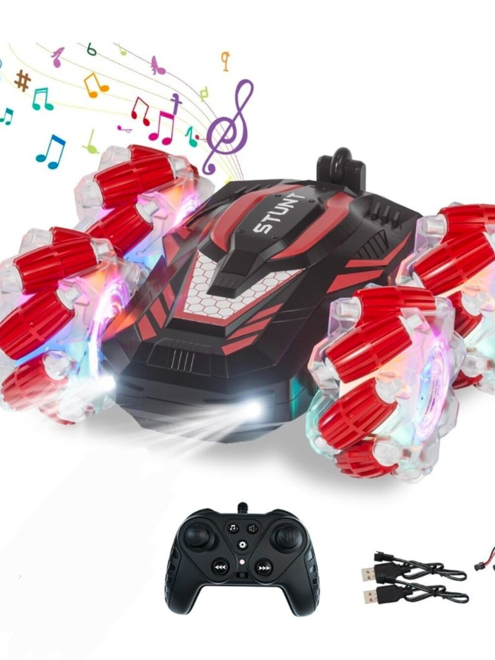 New Gesture Sensing RC Stunt Car with Lights Music, Toys for 6-12 Years (Red)
